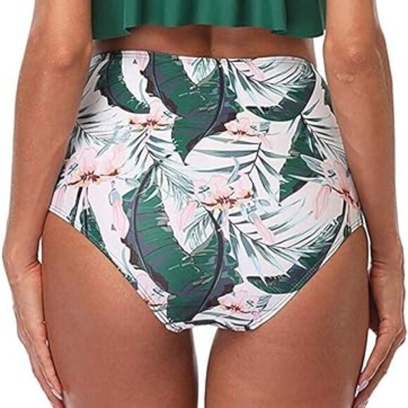 GREEN FLOUNCE TANKINI & WHITE FLORALHIGH WAIST SWIMSUIT SIZE SMALL NWT - Picture 3 of 6